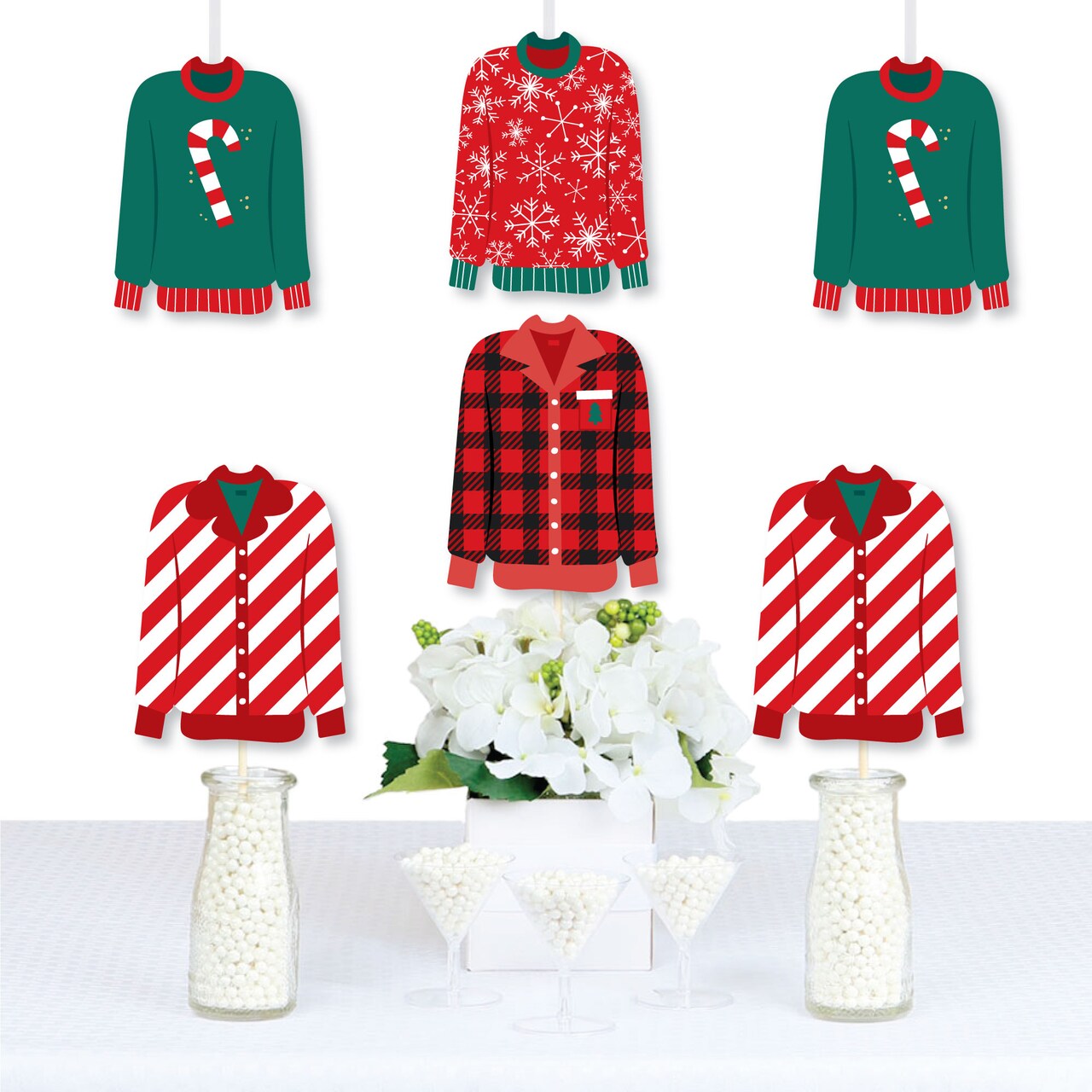 Big Dot of Happiness Christmas Pajamas - Decorations DIY Holiday Plaid PJ Party Essentials - Set of 20